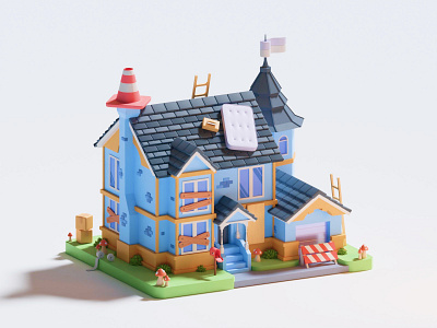 3D The Simpsons Victorian House Style 🏡 3d 3d artist animation graphic design illustration lowpoly3d motion graphics ui