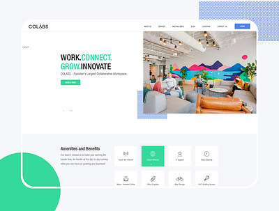 Colabs branding clean colabs colorful concept creative dark dashboard desk minimal rental typography uiux user experience website design white working space