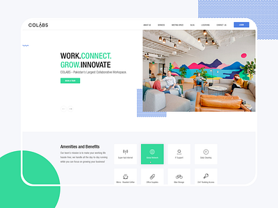 Colabs branding clean colabs colorful concept creative dark dashboard desk minimal rental typography uiux user experience website design white working space