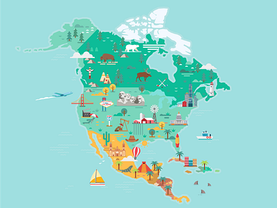 North America Map america city colorful flat mexico north america skyline travel usa vector