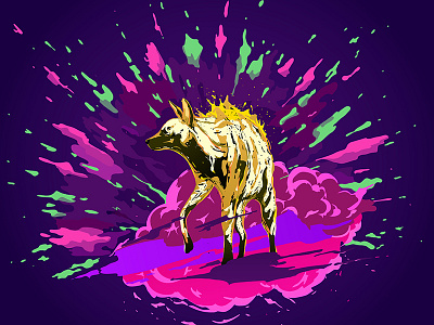 Neon dog 80s bang colorful dog futuristic hyena neon night print space vector