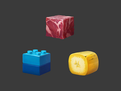 Texture Cubes banan cg concept art lego material. meat texture