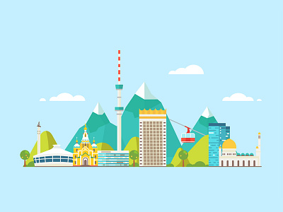 Almaty almaty asia buildings central city kazakhstan mountains skyline town vector