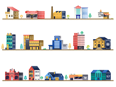 City buildings architecture city cityscape flat home office set town urban vector