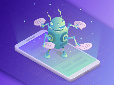 Chat bot ai android bot gradient isometric online assistant robot
