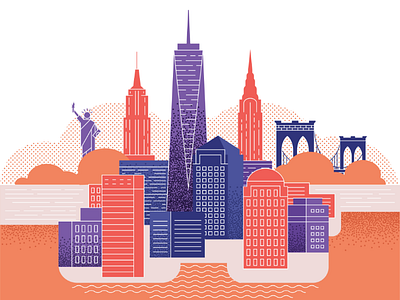 New York City america brooklyn bridge buildings chrysler building city empire state building one world trade center skyline usa vector