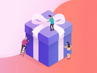 Gift box colorful gift isometric people vector web