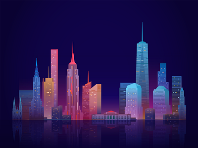 New York skyline city gradient neon new york night sityscape skyline skyscrapers vector