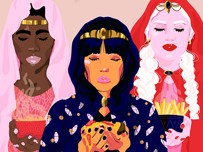 Who said they were kings? Happy epiphany 👑 editorial illustration epiphany girls illustration illustrator josephinerais modern art pattern pizza pro create queens