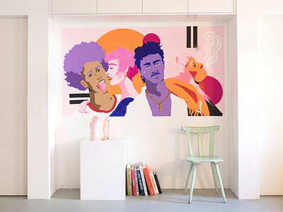 Chilling Millennials fashion female girl illustration illustrator josephinerais modern art mural muralart people pink wandbild