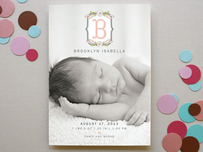 Meadow Monogram Birth Announcements