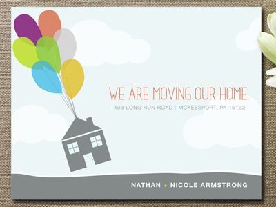 Up Up and Away! Moving Announcements announcement balloons house moving moving announcement new home stationery