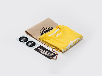 Basic Yellow Bitanga T-shirt branding folded isometric lable packaging stickers t shirt