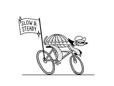 Slow and steady bike character cycling illustration turtle