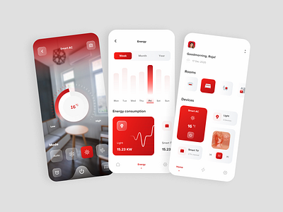 Smart Home Application air conditioner app app concept app design application chart clean design energy glassmorphism glassy gradient interface ios luxury smart ac smart home ui uidesign uiux