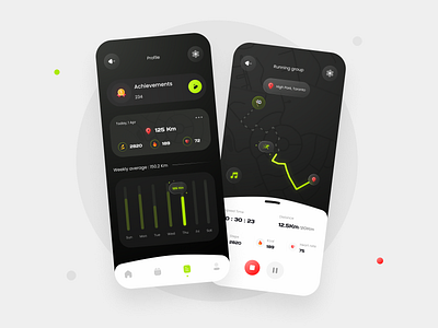 Running App - Dark mode application dark app dark theme dark ui glassmorphism map mobile running app ui uidesign uiux uiuxdesign