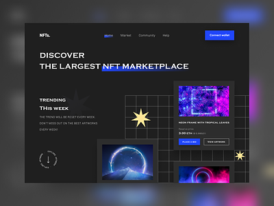 NFT Marketplace - website clean crypto dark design designer graphic design miniweb nft nft art nft marketplace popular trend ui uidesign uiux ux web website