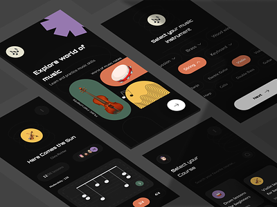 🎻 - Learning Music Instruments Application dark figma instrument learning mobile music note online product trend ui website