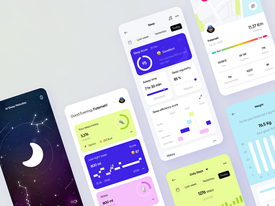 Fitness Tracker application app application figma fitness mobile new product project sleep step tracker trend ui ux web design website weight