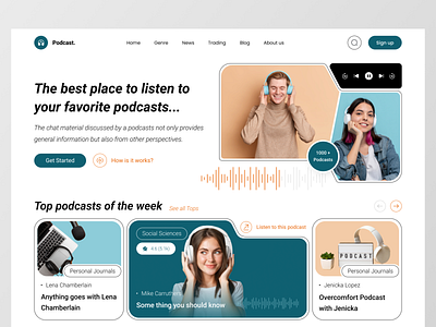 Podcast Player Website app application cast clean figma mobile music new play podcast popular product project song top trend ui ux web design website