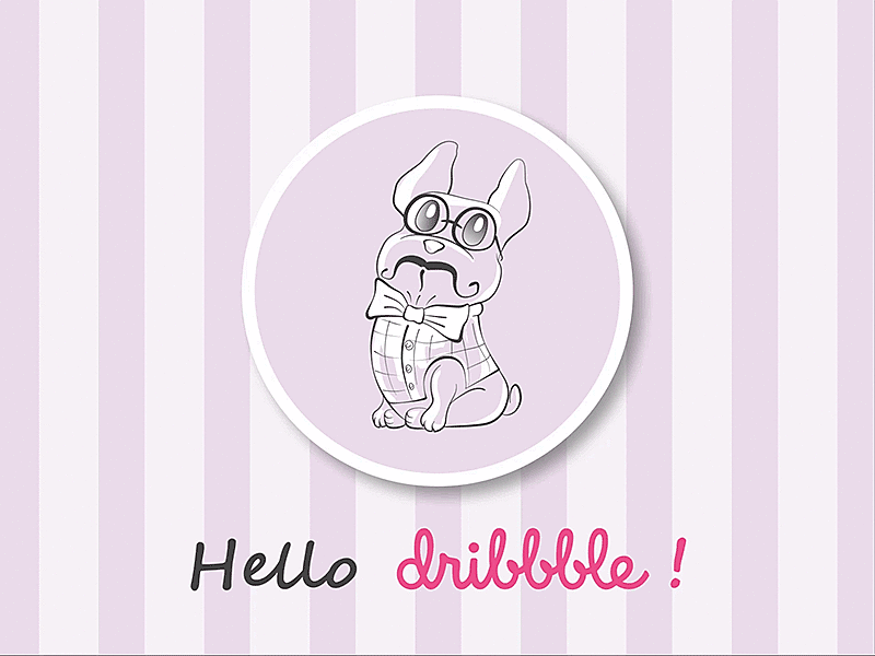 Hello Dribbble! animal animation bulldog cute digital art dog frenchie illustration pink
