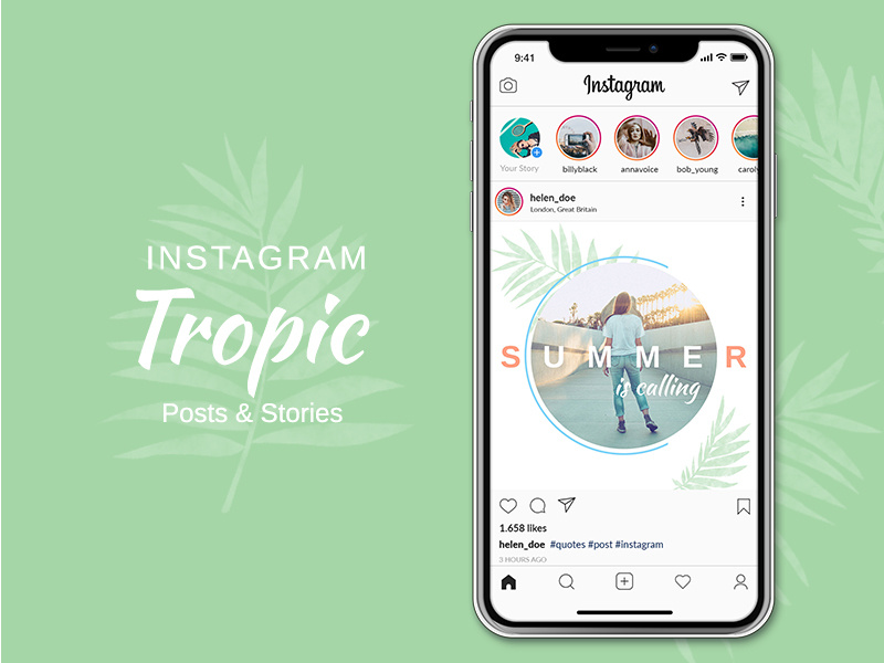 Instagram Posts & Stories - Tropic stories instagram stories instapost instagram template instagram post template instagram post instagram pack instagram insta fashion fashion sale discount deal clean business blogger blog multipurpose banners banner