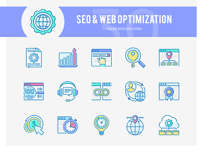 SEO & WEB Optimization Icons analysis data icons idea research search security seo speed target web