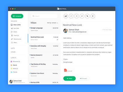 Nextmail app desktop email ui ux web