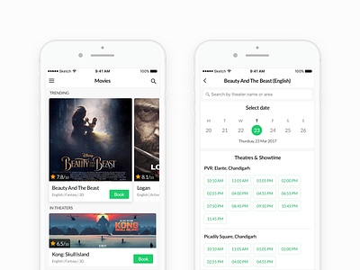 Movie Tickets Booking app booking calander ios minimal movies tickets ui ux white