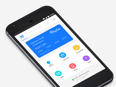 Tapse - Home Screen android app card design finance fintech money ui ux wallet