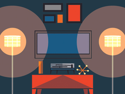 Living Room Bites ekaterina oloy ekoloy illustrator living room mid century mid century modern retro upa