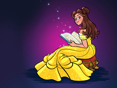 Belle animation ballgown beauty and the beast book lover book worm disney princess dress film i love reading magic princess belle sparkle