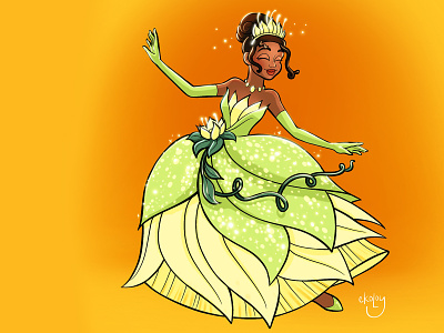 Tiana ballgown black girl magic dancing disney princess illustration lily princess and the frog princess tiana sparkly