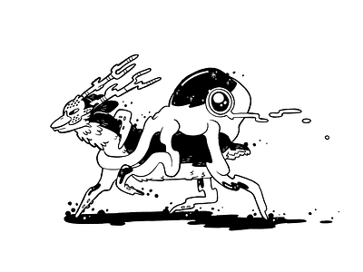 Oh Deer alien bizarre black and white forest ink illustration line art magic mystical octopus ooze squid