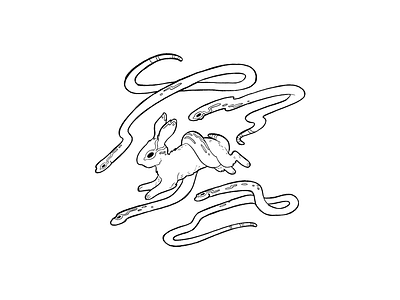 Snake Sages abstract alien bunny character design clean hare lineart modern pen and ink rabbit reptiles snake