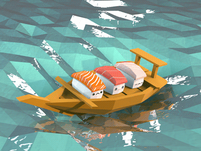 Sushi Boat boat c4d cinema4d low poly low polygon rice sashimi sea ship sushi sushi boat water
