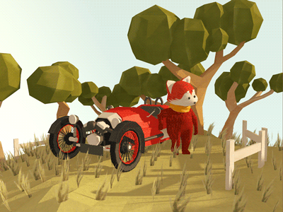 Red Panda animals automobile c4d low poly race car red panda trees