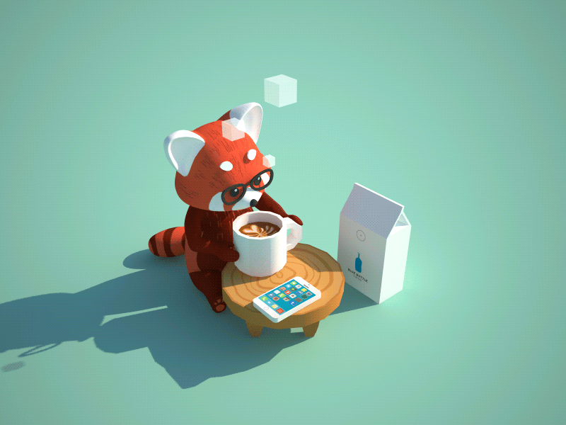 Hipster Red Panda animals blue bottle c4d coffee iphone latte low poly red panda vray