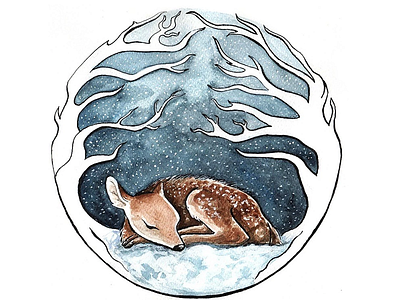 Safer in the forest animal art animal illustration deer forest illustration watercolor watercolor art watercolor illustration winter