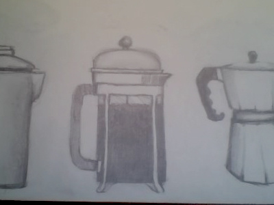 Brewing black coffee graphite illustration pencil shading sketching white