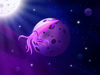 Squid blue design galaxy illustration illustration art illustrator moon photoshop pink plants purple space star starfish vector