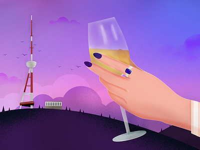 Wine cloud design drawing hand illustration illustration art illustrator mountain photoshop purple tbilisi tower vector wine