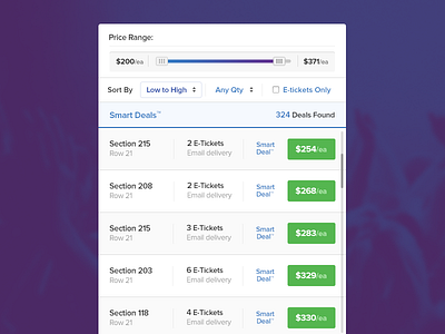 Ticket Listing Sidebar deal filter find sidebar slider smart tickets ui ux web