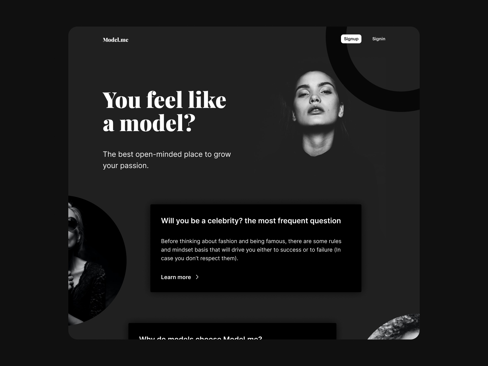 Model.me Models agency landing page by Ilyass Ben Hakim on Dribbble