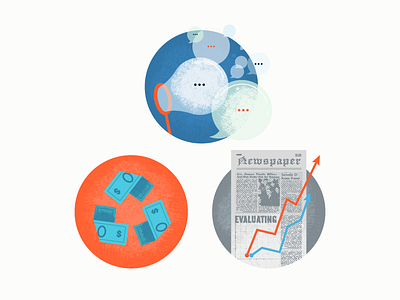 Textured Icons bubbles charts money newspaper