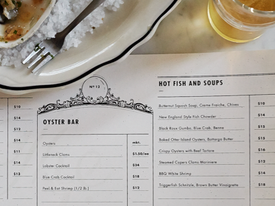 The Ordinary branding menu oyster restaurant