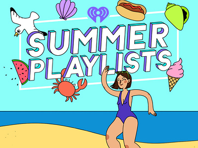 iHeartRadio Summer Playlists Illustration beach cartoon crab dancing digital art hot dog ice cream illustration music ocean party seagull summer swimming swimsuit watermelon