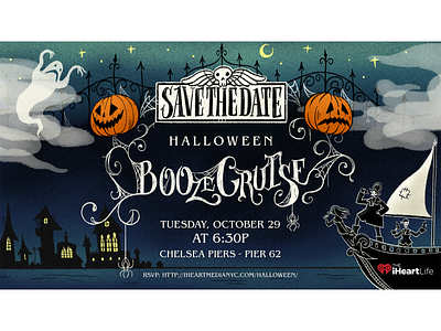 BOOze Cruise Halloween Party Invitation cobwebs cruise digital art ghost halloween handlettering illustration invitation party pirate pumpkin save the date skeletons spider spooky typography