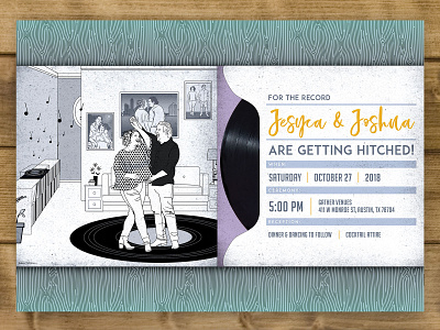 Wedding Invitation: For The Record card design illustration invitation invitation design invite marriage married record vector vinyl vinyl cover vinyl record wedding invitation wedding invitations