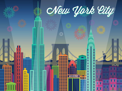 New York City 4th of july city cityscape fireworks illustration new york city nyc statue of liberty vector